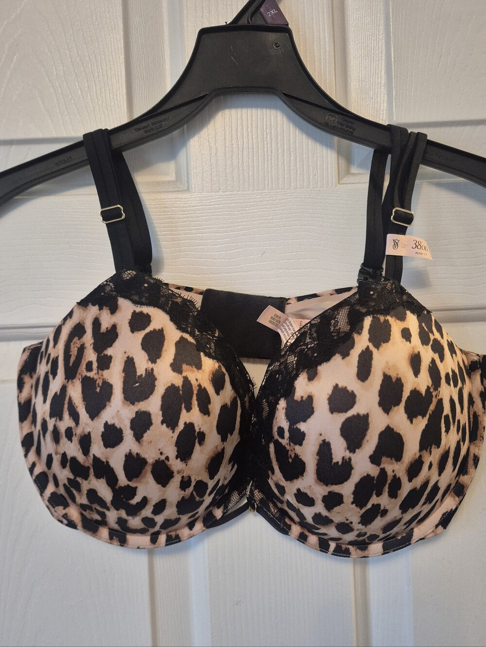 Victorias Secret Leopard Print Push Up Bra with Lace Trim - Black & Tan